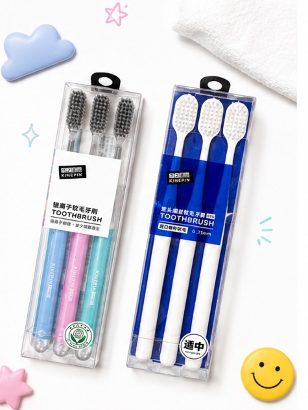 NEW - KINEPIN Silver Ion & Wide Head Soft Bristle Toothbrush - 2 Pack (6 Pieces)